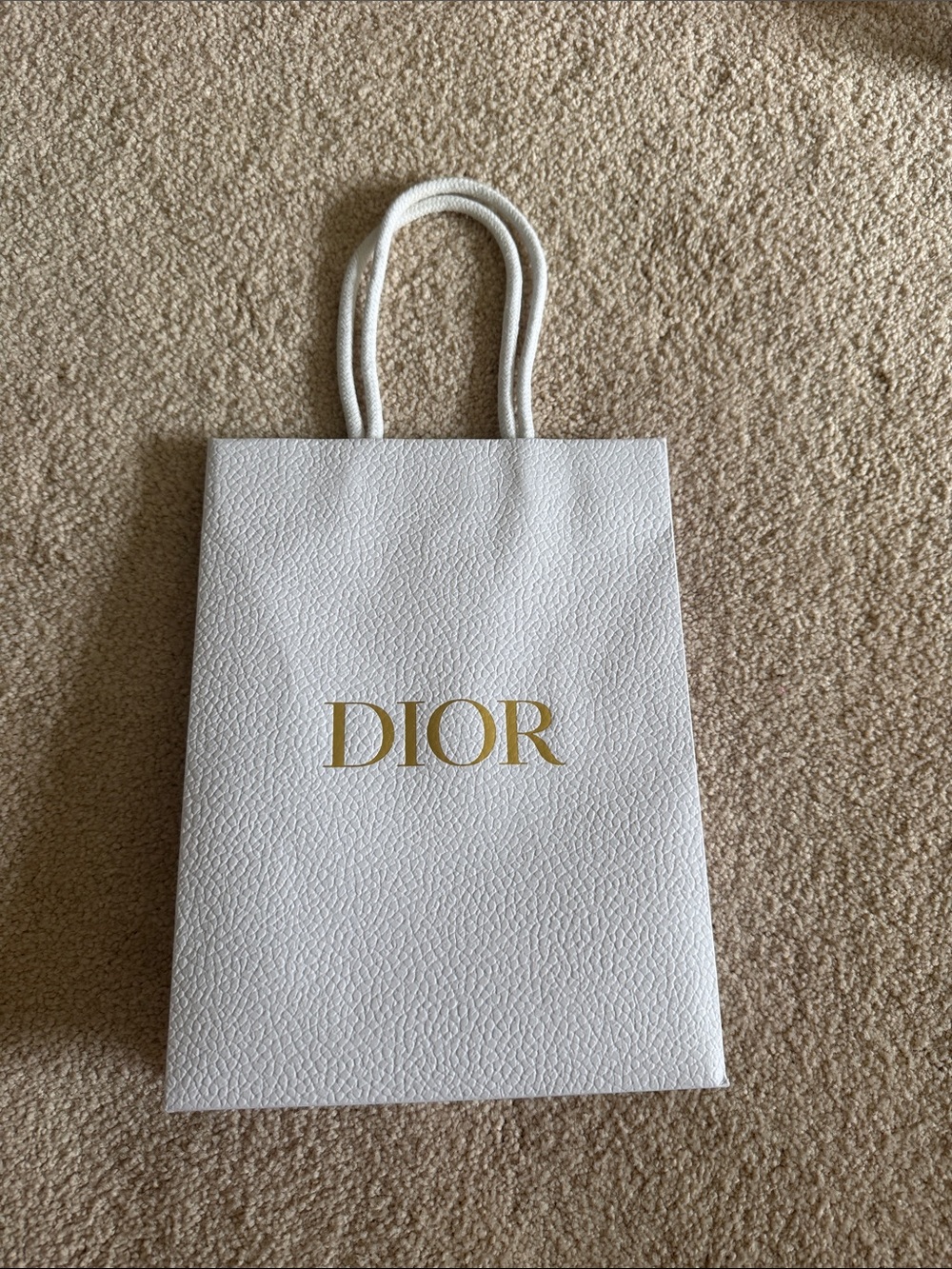 Dior White Textured Tote Bag with Gold Logo
